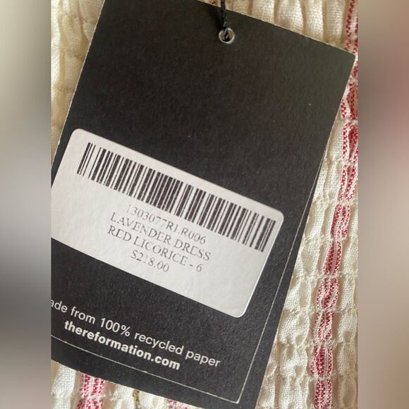 Reformation Lavender Midi Dress Sleeveless White Red Stripe 100% Linen Sz 6 NWT - Picture 13 of 14